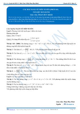 Tài liệu bài giảng Các bài toán về tiếp tuyến (phần 01)